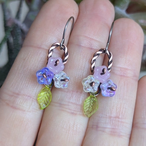 Flower Basket Wire Wrapped Earrings in Oxidized Copper