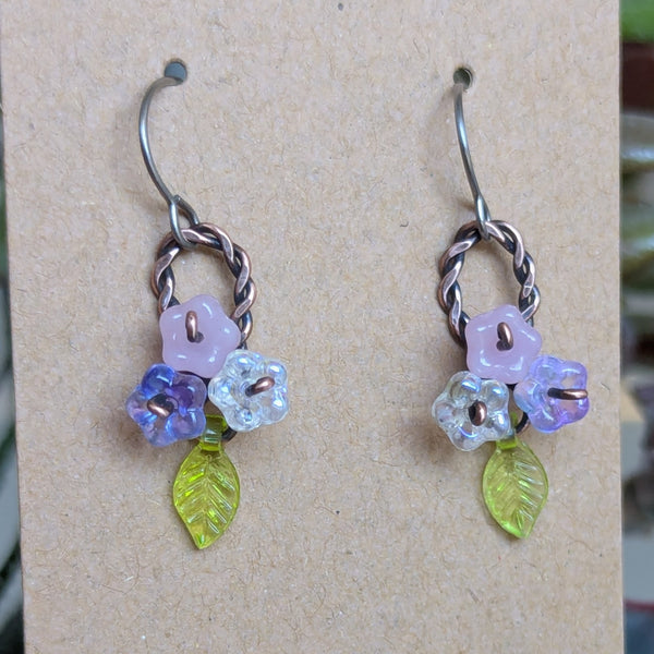Flower Basket Wire Wrapped Earrings in Oxidized Copper