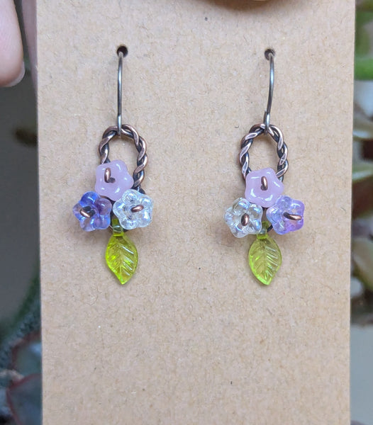 Flower Basket Wire Wrapped Earrings in Oxidized Copper