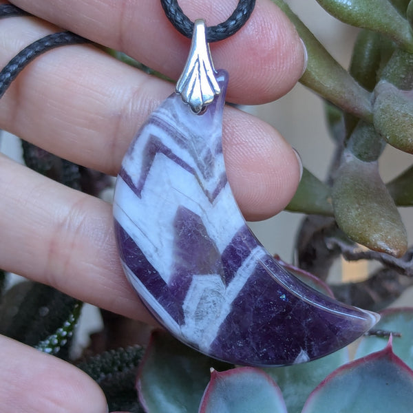 Amethyst Crescent Moon Sterling Silver Pendant