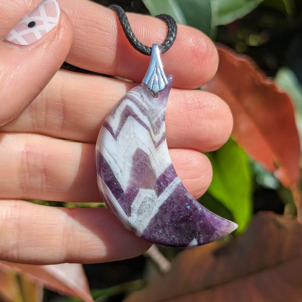 Amethyst Crescent Moon Sterling Silver Pendant