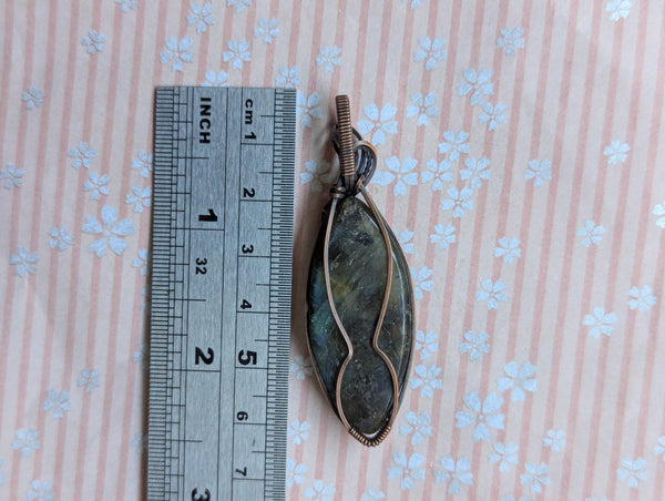 Labradorite Wire Wrapped Oxidized Copper Pendant