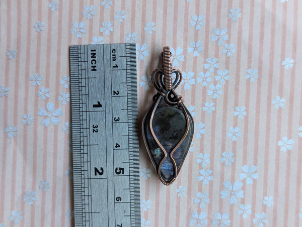 Labradorite Wire Wrapped Oxidized Copper Pendant