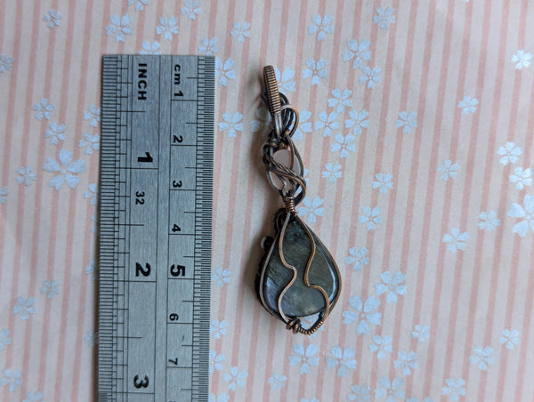 Labradorite & Peach Moonstone Wire Wrapped Oxidized Copper Pendant