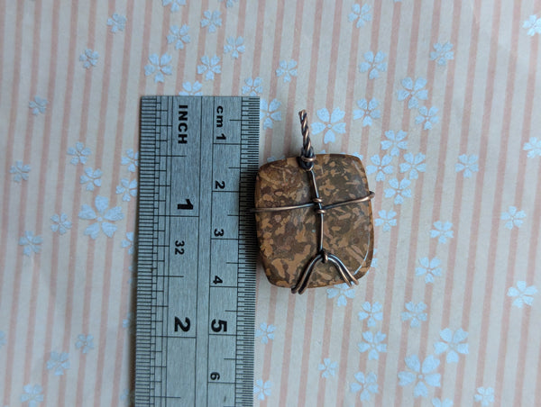 Starburst Jasper Wire Wrapped Oxidized Copper Pendant