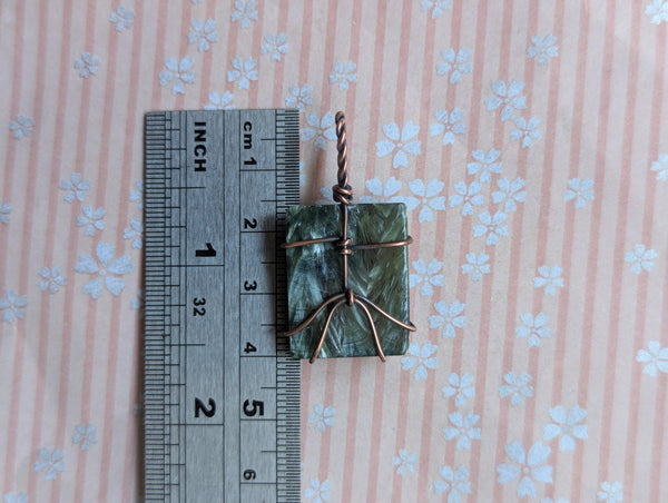 Seraphinite Wire Wrapped Oxidized Copper Pendant