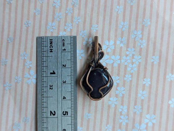 Golden Rutile Quartz Doublet Wire Wrapped Pendant in Oxidized Copper