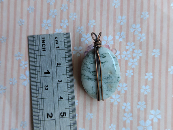 Tree Jasper Flower Bouquet Pendant in Oxidized Copper