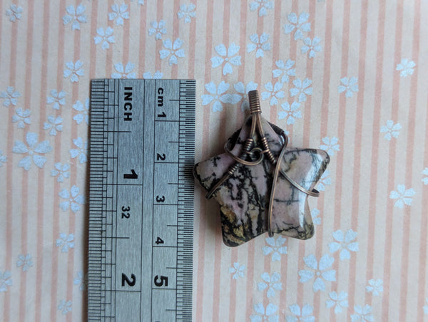 Rhodonite Star Wire Wrapped Pendant in Oxidized Copper