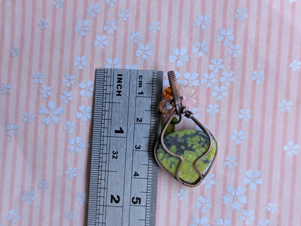 Lizardite Wire Wrapped Oxidized Copper Pendant