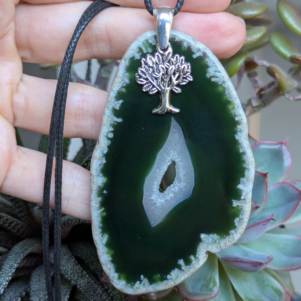 Large Agate Geode Slice Sterling Silver Pendant