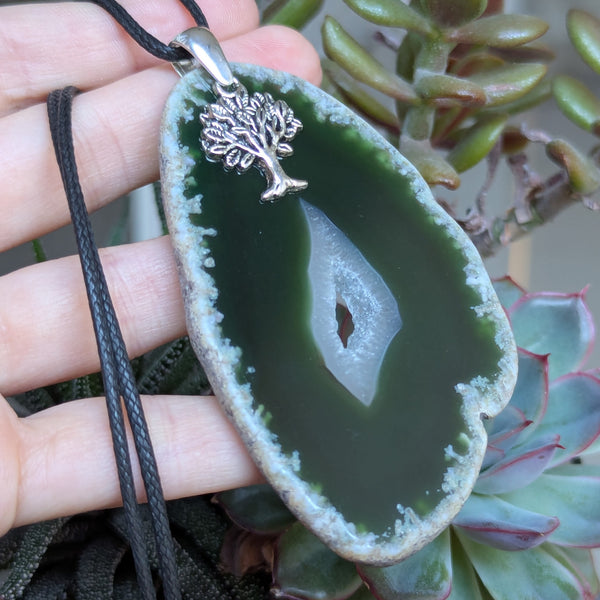 Large Agate Geode Slice Sterling Silver Pendant