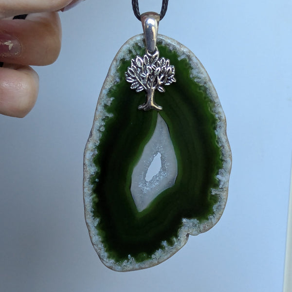 Large Agate Geode Slice Sterling Silver Pendant
