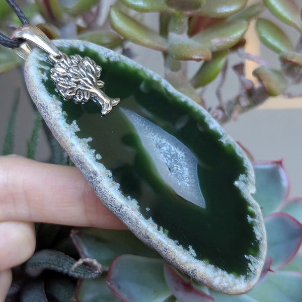 Large Agate Geode Slice Sterling Silver Pendant