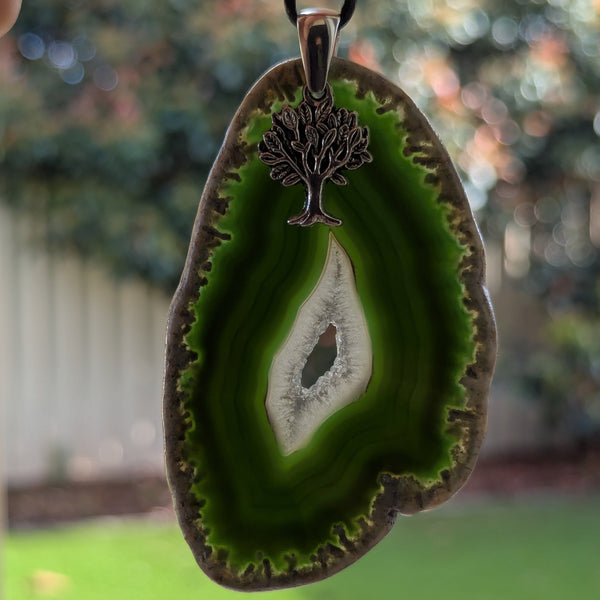 Large Agate Geode Slice Sterling Silver Pendant