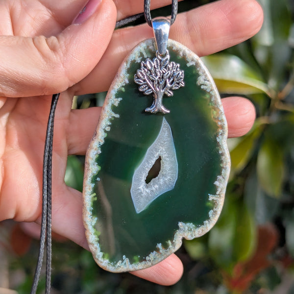 Large Agate Geode Slice Sterling Silver Pendant