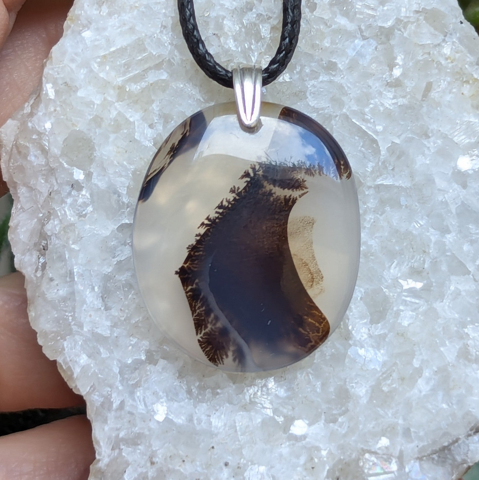 Dendritic Agate Sterling Silver Pendant