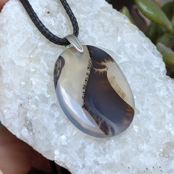 Dendritic Agate Sterling Silver Pendant