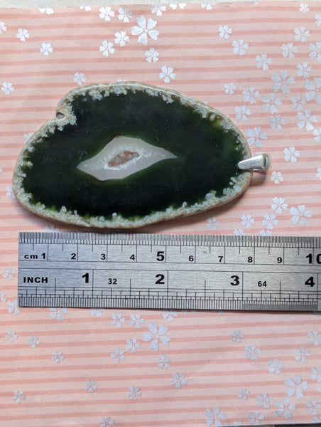 Large Agate Geode Slice Sterling Silver Pendant