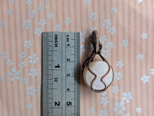 Sparkly Peach Moonstone Wire Wrapped Oxidized Copper Pendant