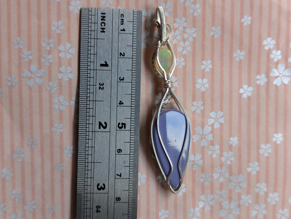 Plume Agate Doublet & Welo Opal Wire Wrapped Pendant in Sterling Silver