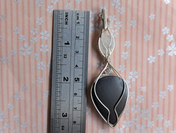 Plume Agate Doublet & Rainbow Moonstone Wire Wrapped Pendant in Sterling Silver