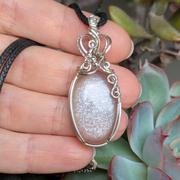 Grey Lattice Moonstone Wire Wrapped Pendant in Sterling Silver