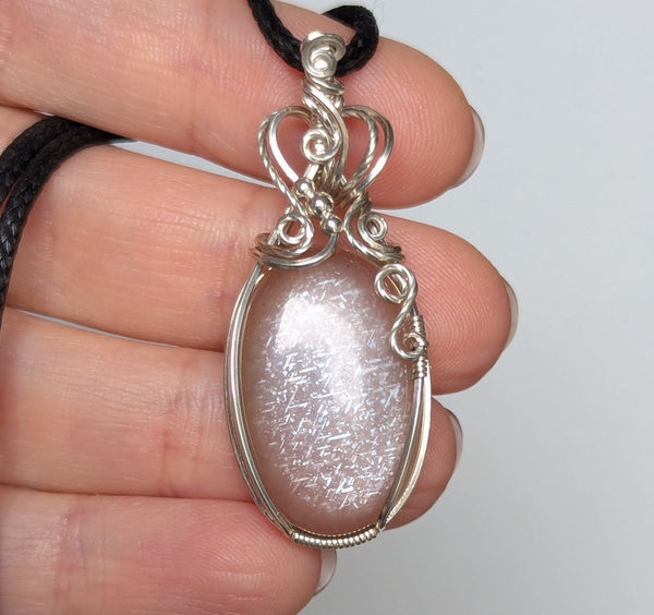 Grey Lattice Moonstone Wire Wrapped Pendant in Sterling Silver