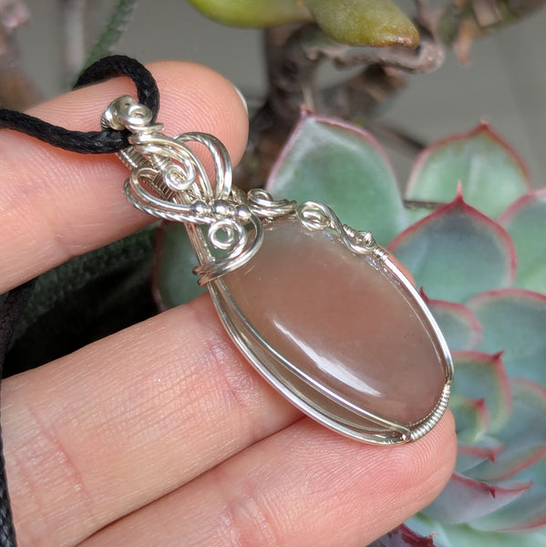 Grey Lattice Moonstone Wire Wrapped Pendant in Sterling Silver