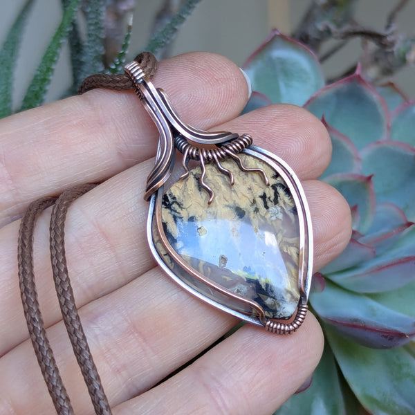 Dendritic Tiger Agate Wire Wrapped Pendant in Oxidized Copper