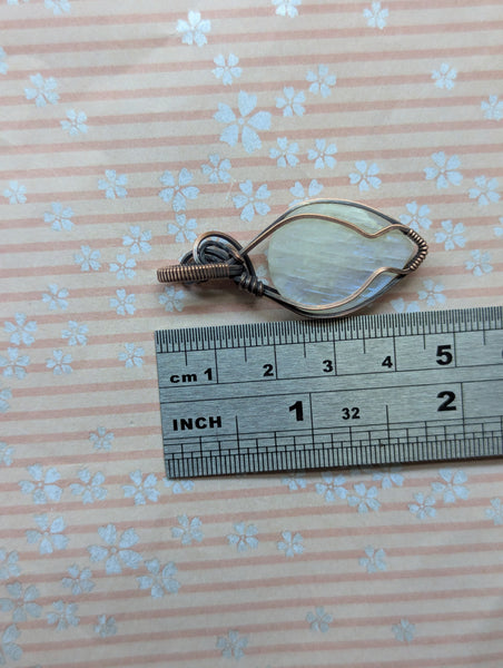 Rainbow Moonstone Wire Wrapped Pendant in Oxidized Copper
