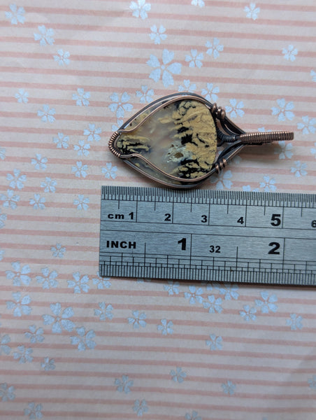Dendritic Tiger Agate Wire Wrapped Pendant in Oxidized Copper