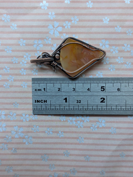 Tube Agate Wire Wrapped Pendant in Oxidized Copper