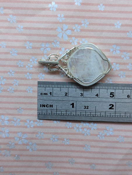 Rainbow Moonstone Wire Wrapped Pendant in Sterling Silver
