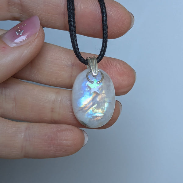 Rainbow Moonstone Pendant in Sterling Silver