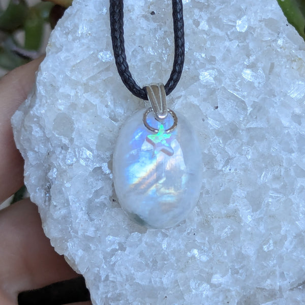 Rainbow Moonstone Pendant in Sterling Silver