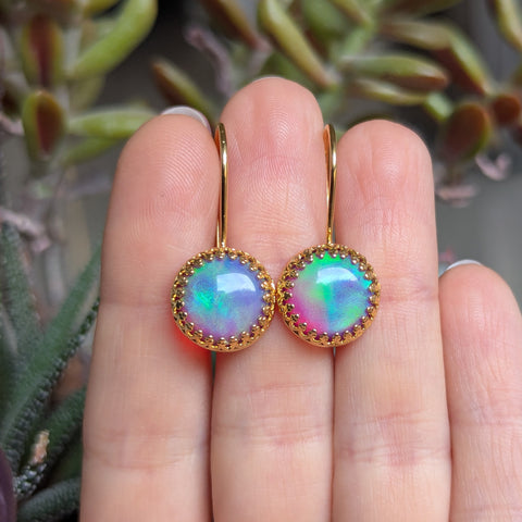 Aurora Opal Gold Plated Kidney Hook Earrings