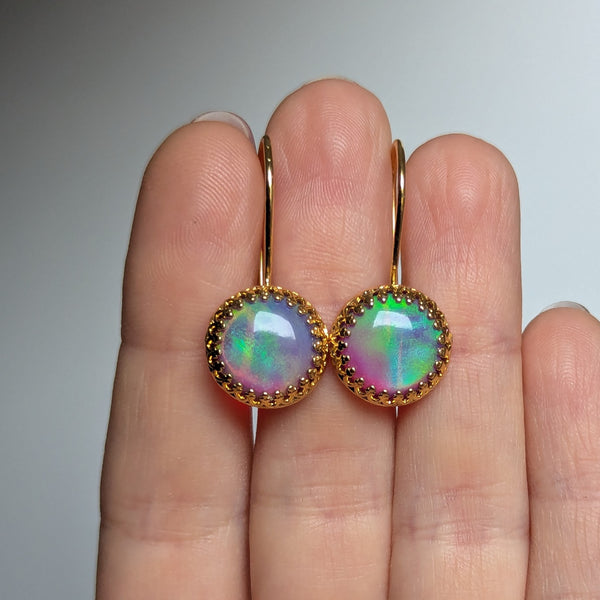 Aurora Opal Gold Plated Kidney Hook Earrings
