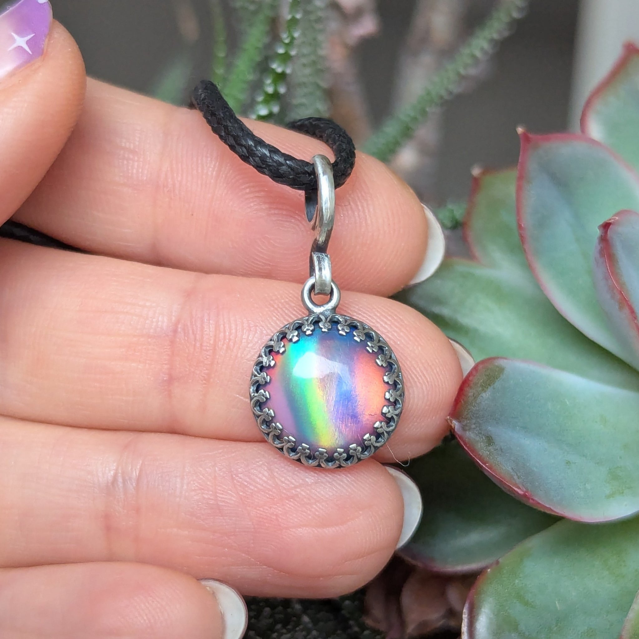 Aurora Opal Mini Pendant in Oxidized Sterling Silver