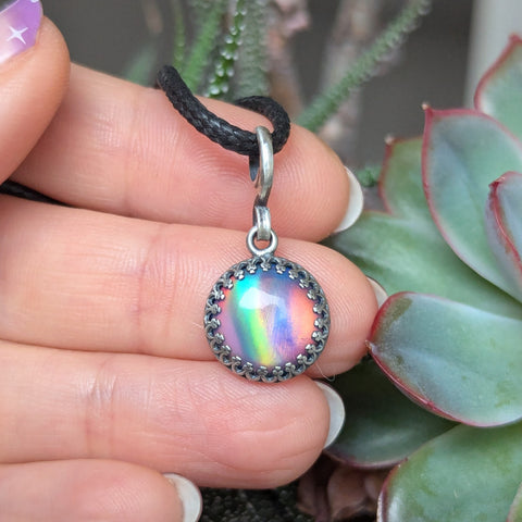Aurora Opal Mini Pendant in Oxidized Sterling Silver