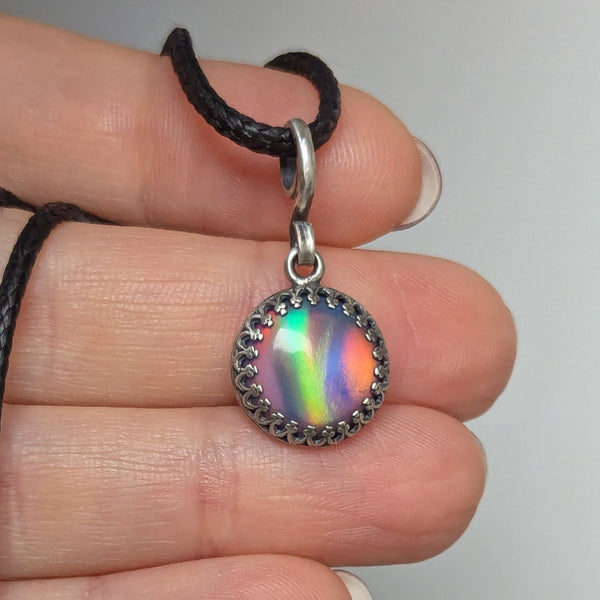 Aurora Opal Mini Pendant in Oxidized Sterling Silver