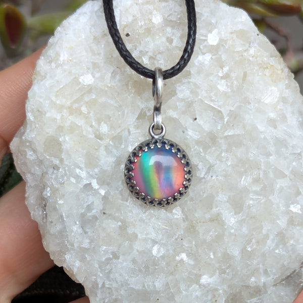 Aurora Opal Mini Pendant in Oxidized Sterling Silver