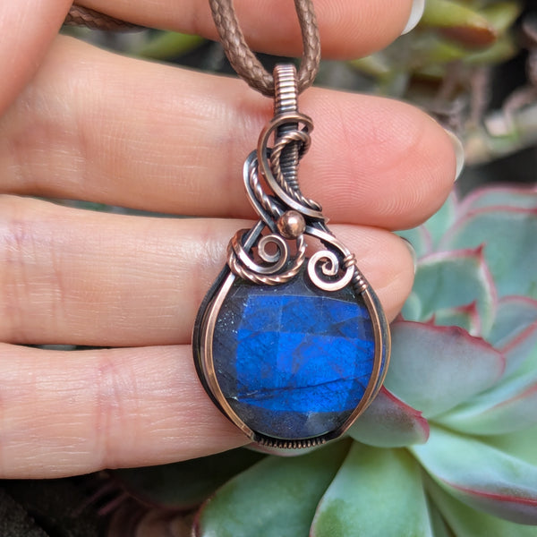 Labradorite Wire Wrapped Oxidized Copper Pendant