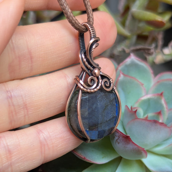 Labradorite Wire Wrapped Oxidized Copper Pendant
