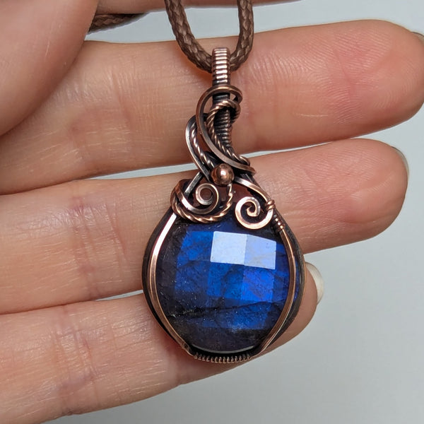 Labradorite Wire Wrapped Oxidized Copper Pendant