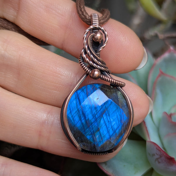 Labradorite Wire Wrapped Oxidized Copper Pendant