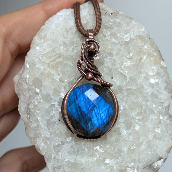 Labradorite Wire Wrapped Oxidized Copper Pendant