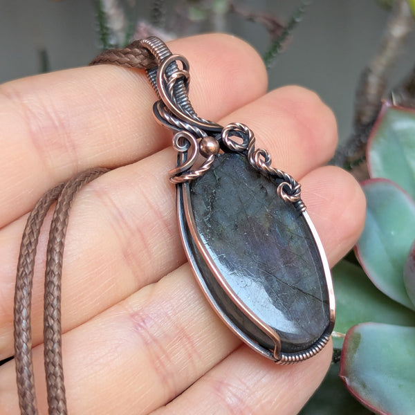 Labradorite Wire Wrapped Oxidized Copper Pendant