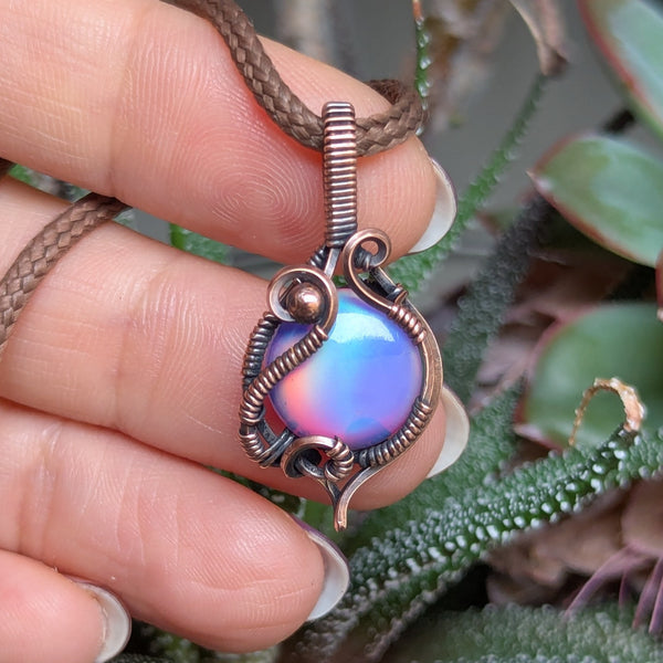 Aurora Opal Wire Wrapped Oxidized Copper Mini Pendant