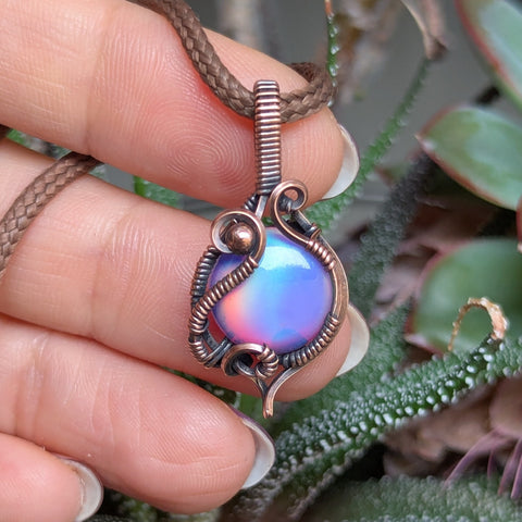 Aurora Opal Wire Wrapped Oxidized Copper Mini Pendant